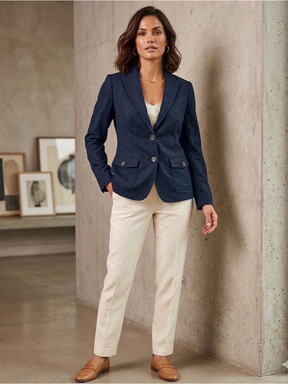 Lands’ End Petites 4 Navy Blue Wool Blazer Jacket Classic 4P Lined